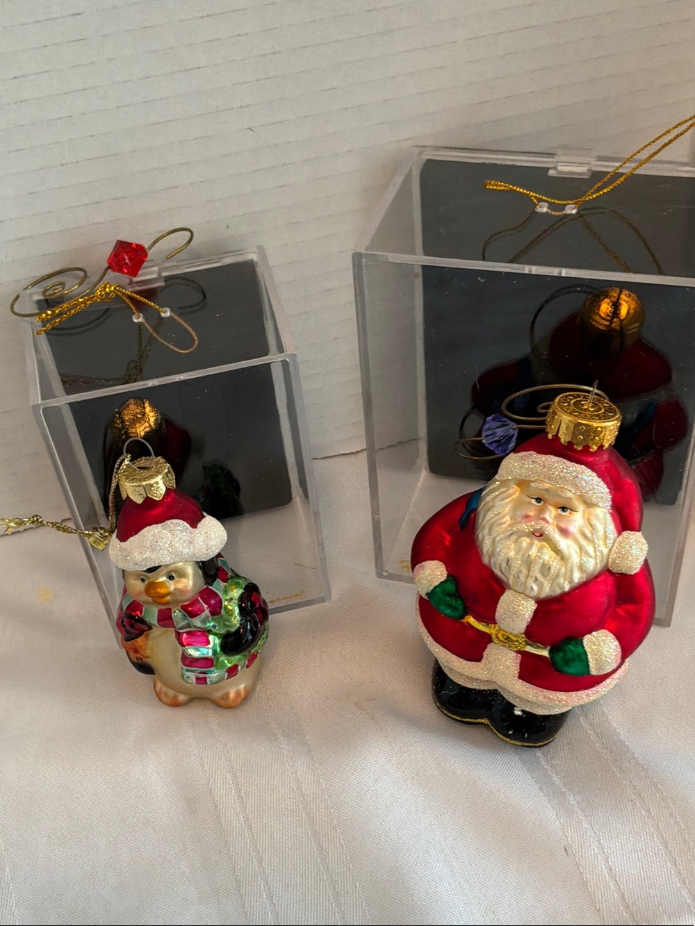 Target Red Santa and Penguin Glass Ornament Set 2004